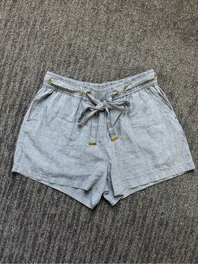 Michael Kors Blue White Stripe Linen Cotton Blend Pull-On Shorts Size Large